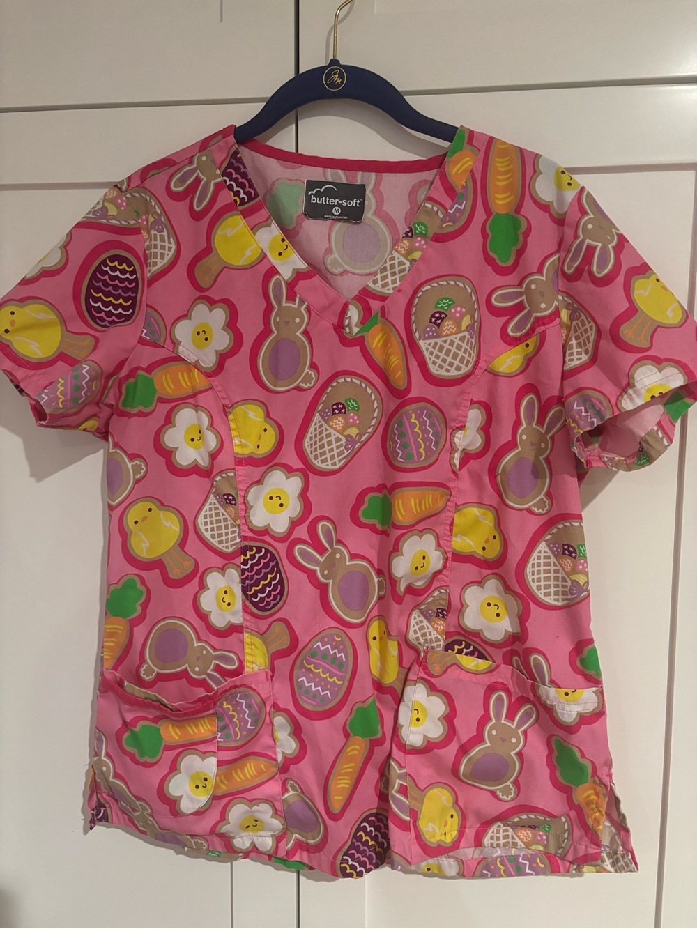 Pink Easter Print Scrub top